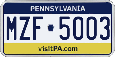 PA license plate MZF5003