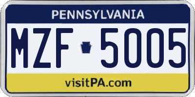 PA license plate MZF5005