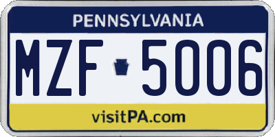 PA license plate MZF5006