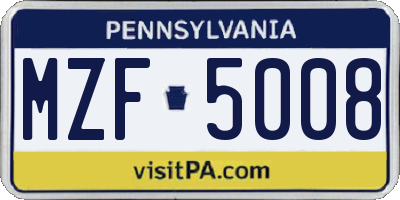PA license plate MZF5008