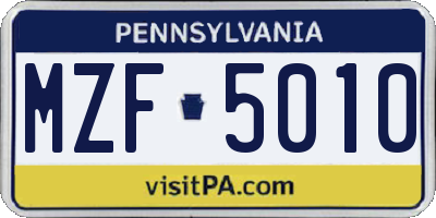 PA license plate MZF5010
