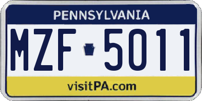 PA license plate MZF5011