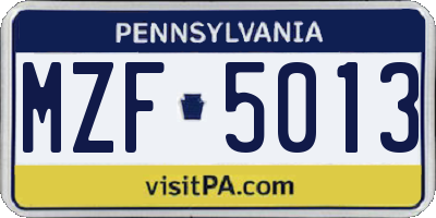 PA license plate MZF5013