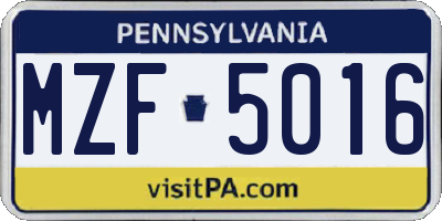 PA license plate MZF5016