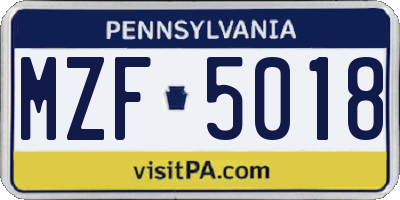 PA license plate MZF5018