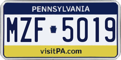 PA license plate MZF5019