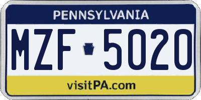 PA license plate MZF5020