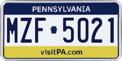 PA license plate MZF5021