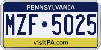 PA license plate MZF5025