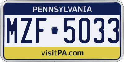 PA license plate MZF5033
