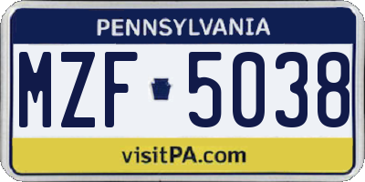 PA license plate MZF5038
