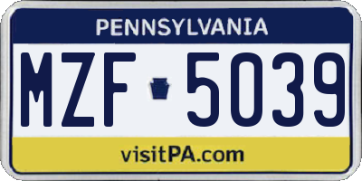 PA license plate MZF5039