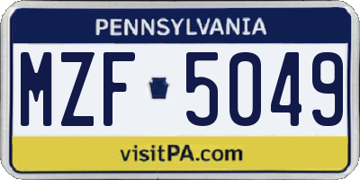 PA license plate MZF5049