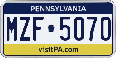 PA license plate MZF5070