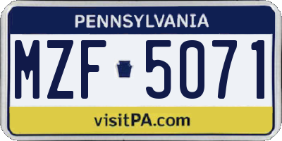 PA license plate MZF5071