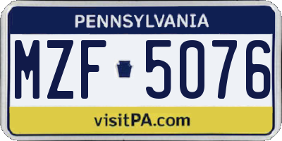 PA license plate MZF5076