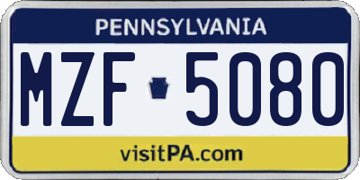 PA license plate MZF5080