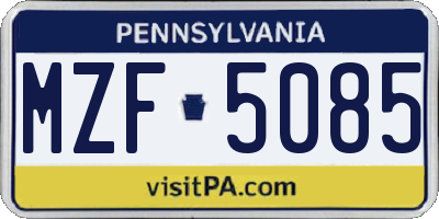 PA license plate MZF5085