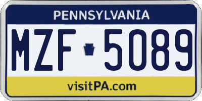PA license plate MZF5089
