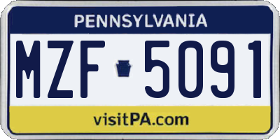 PA license plate MZF5091