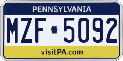 PA license plate MZF5092