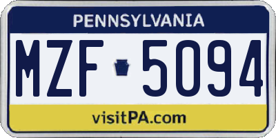 PA license plate MZF5094