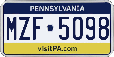 PA license plate MZF5098