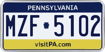 PA license plate MZF5102