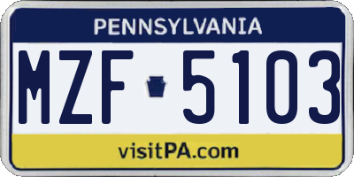 PA license plate MZF5103