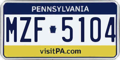 PA license plate MZF5104