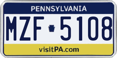 PA license plate MZF5108