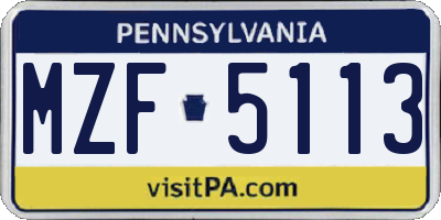 PA license plate MZF5113