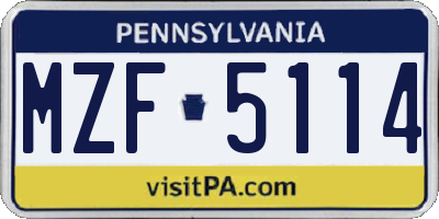 PA license plate MZF5114