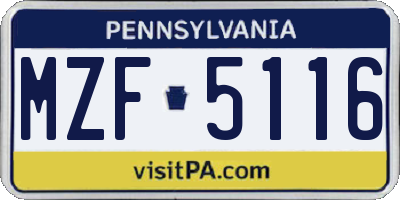 PA license plate MZF5116