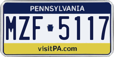 PA license plate MZF5117