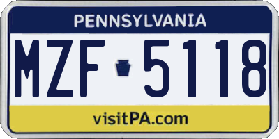 PA license plate MZF5118