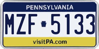 PA license plate MZF5133