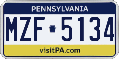 PA license plate MZF5134