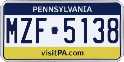 PA license plate MZF5138