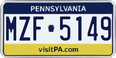 PA license plate MZF5149