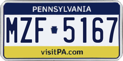 PA license plate MZF5167