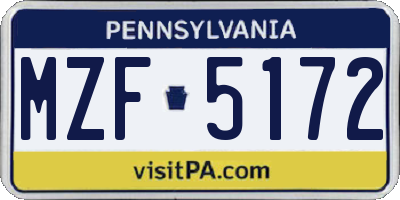 PA license plate MZF5172