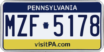 PA license plate MZF5178
