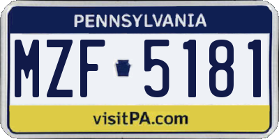 PA license plate MZF5181
