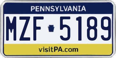 PA license plate MZF5189