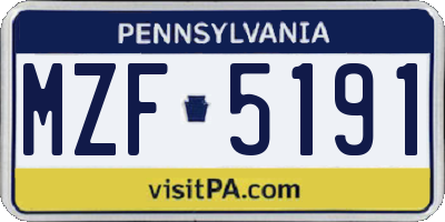 PA license plate MZF5191