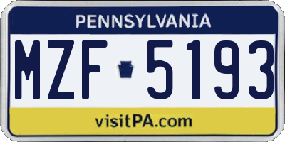 PA license plate MZF5193