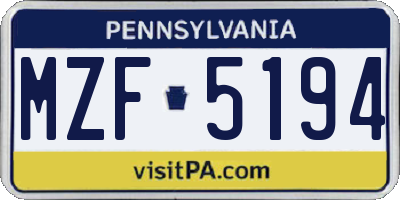 PA license plate MZF5194