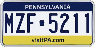 PA license plate MZF5211