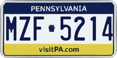 PA license plate MZF5214
